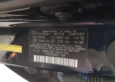 2009 Hyundai Genesis 3.8 z USA, uszkodzony, nr VIN KMHGC46E79U041131